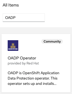 OperatorHub filter for OADP