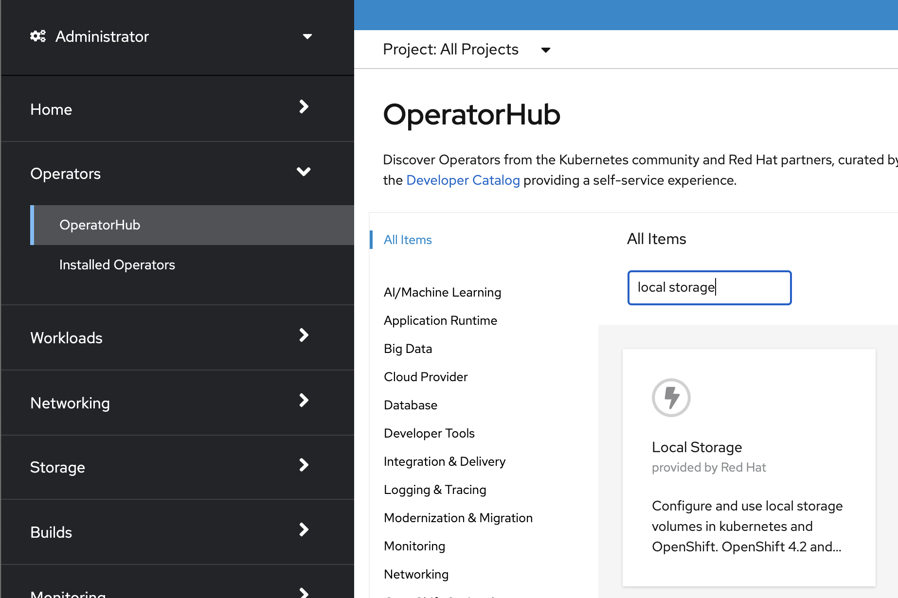 OCP OperatorHub Filter