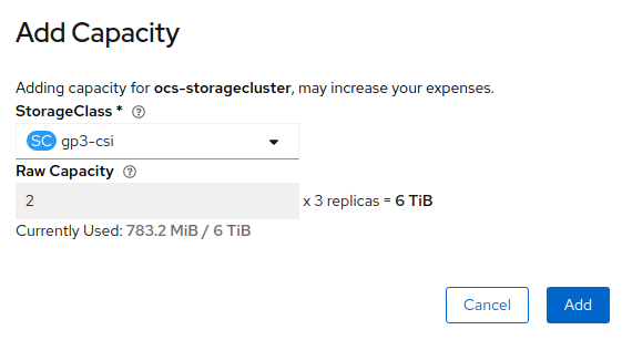 Add Capacity dialog