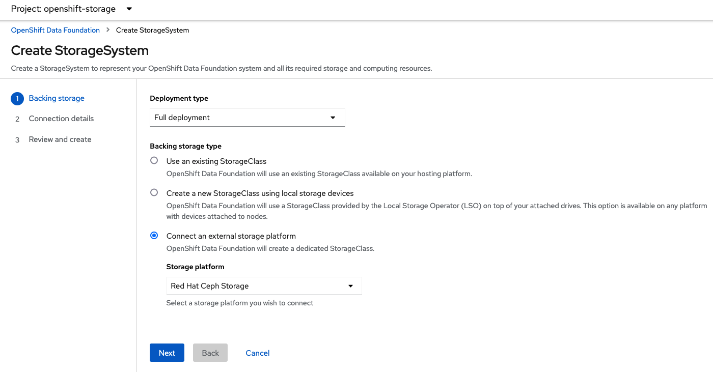 ODF Connect external storage