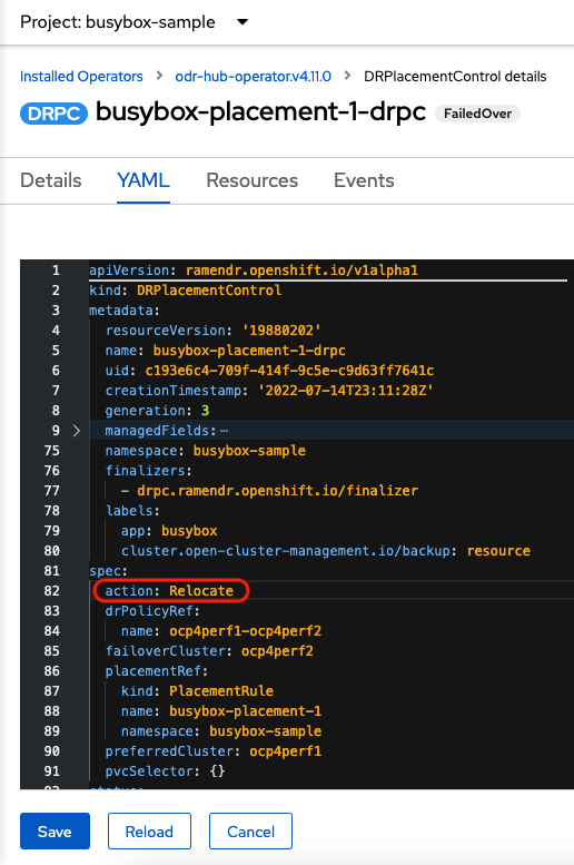 DRPlacementControl modify action to Relocate