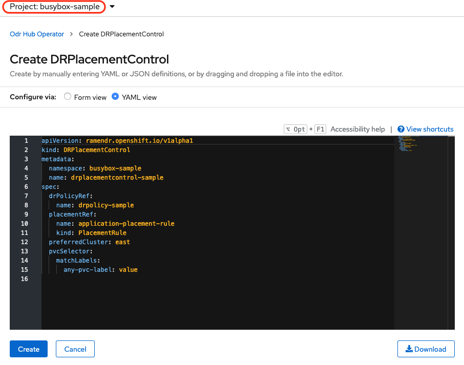 DRPlacementControl create instance