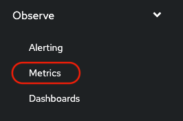 OCP Observe Menu choose Metrics