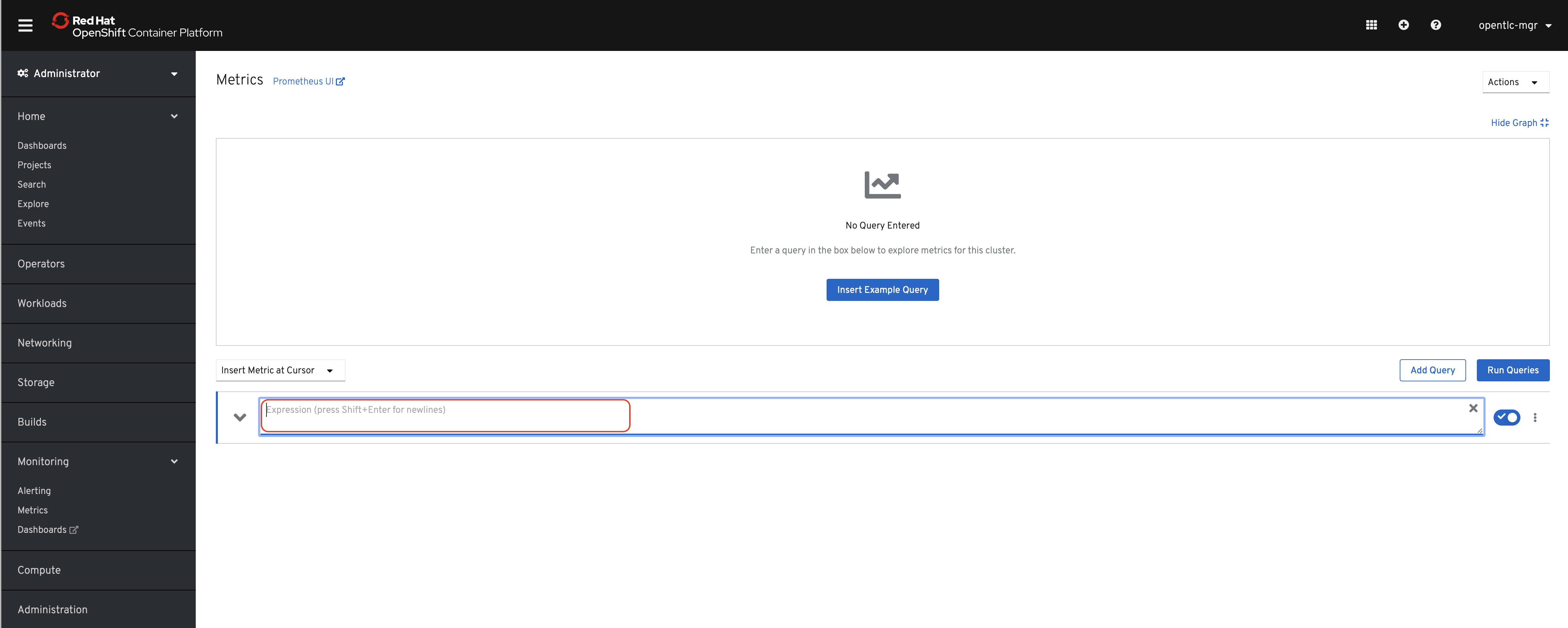 OCP Monitoring Metrics Homepage